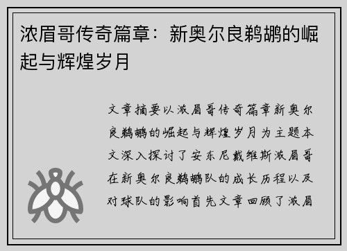 浓眉哥传奇篇章：新奥尔良鹈鹕的崛起与辉煌岁月